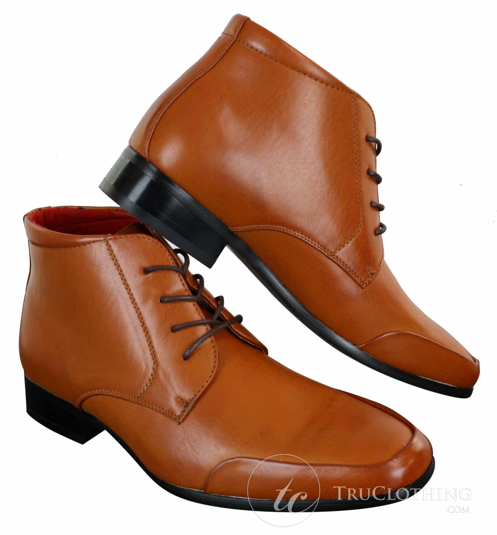 Botines Chelsea Rossellini Aldo para hombre con cordones, de piel, color marrón claro y negro, estilo casual elegante.