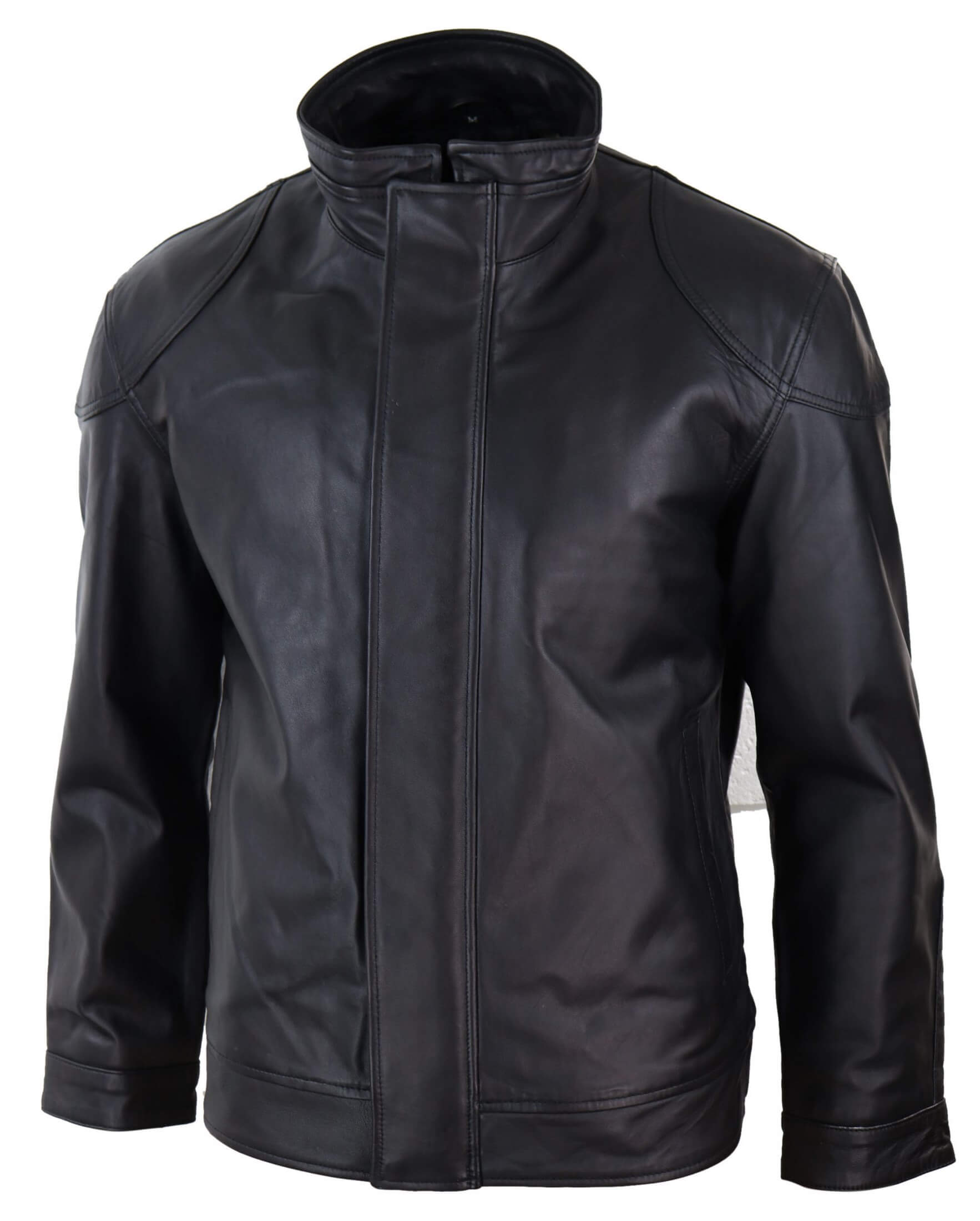 Chaqueta suave negra de cuero auténtico para hombre