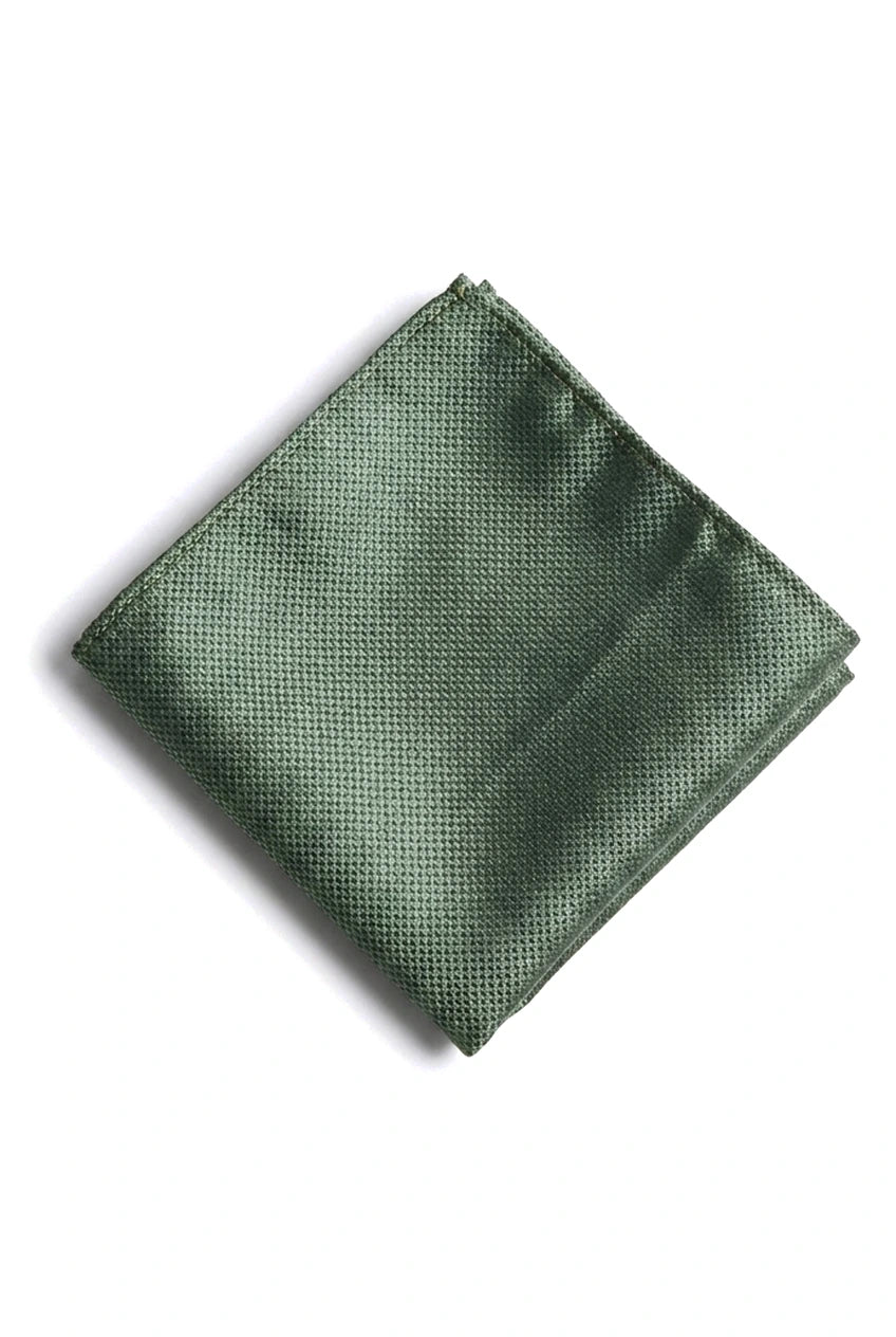 Conjunto de regalo de corbata verde texturizada de seda satinada con pañuelo de bolsillo, gemelos y corbata de satén mate.