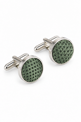 Conjunto de regalo de corbata verde texturizada de seda satinada con pañuelo de bolsillo, gemelos y corbata de satén mate.
