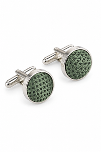 Conjunto de regalo de corbata verde texturizada de seda satinada con pañuelo de bolsillo, gemelos y corbata de satén mate.