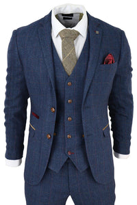 Traje de tres piezas de tweed a cuadros azul para hombre de Scott