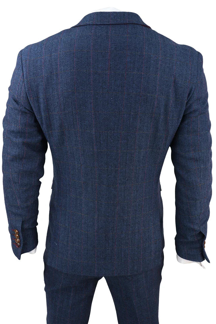 Traje de tres piezas de tweed a cuadros azul para hombre de Scott