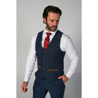 Scott - Chaleco de tweed azul a cuadros para hombre