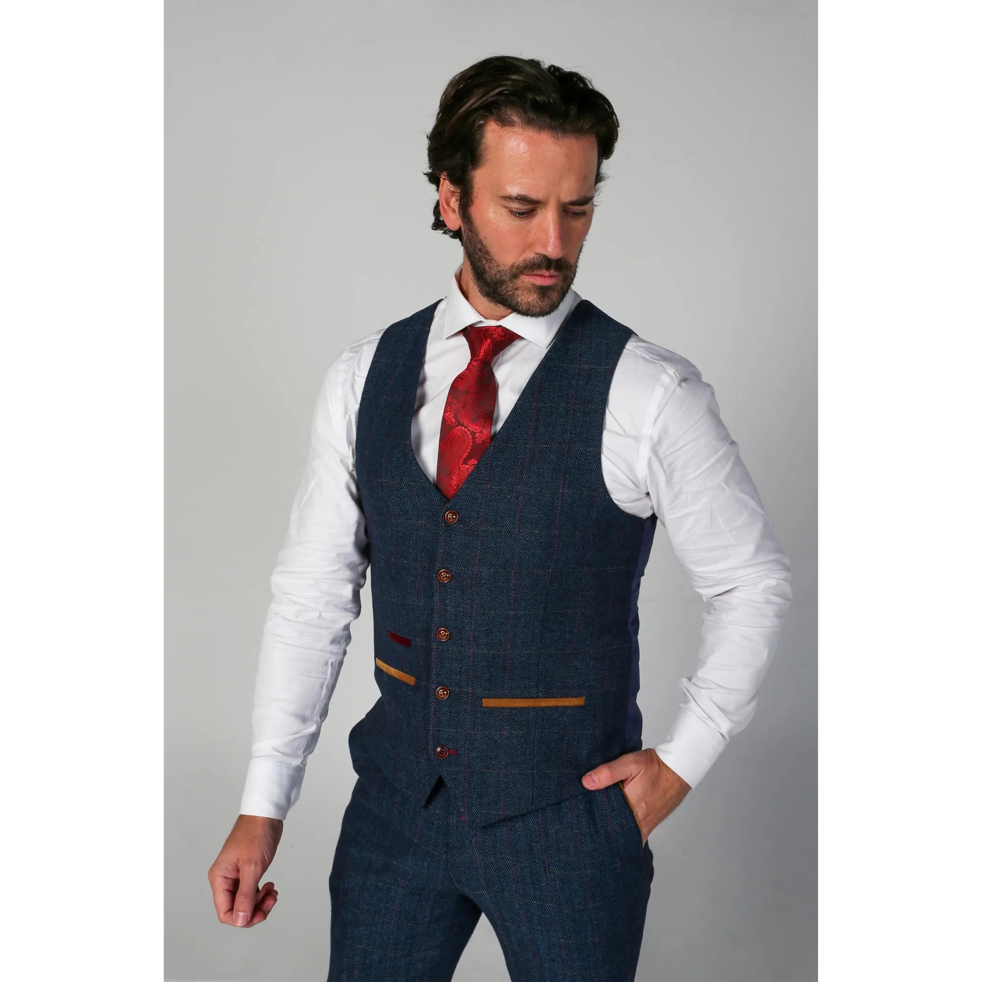 Scott - Chaleco de tweed azul a cuadros para hombre