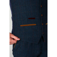 Scott - Chaleco de tweed azul a cuadros para hombre