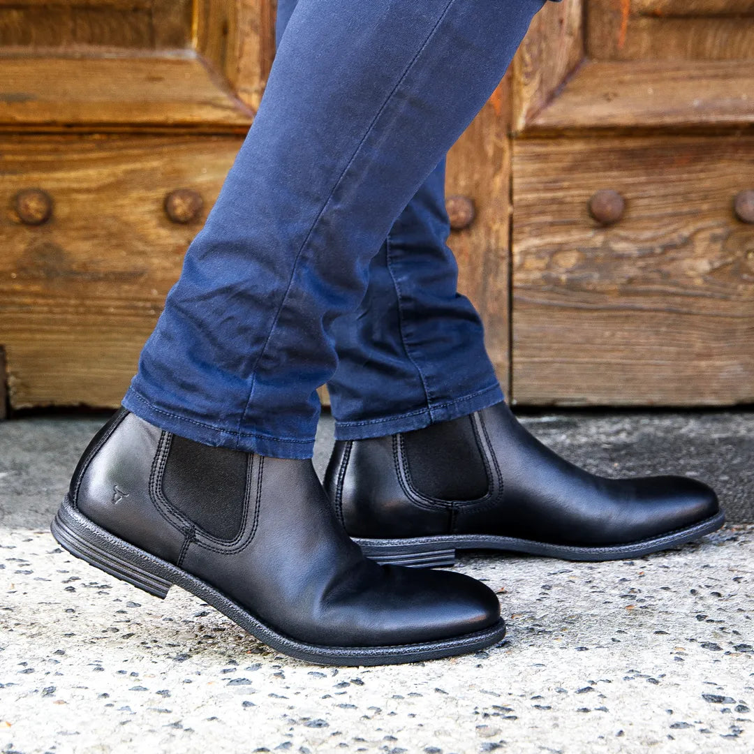 Sergio - Botas Chelsea de cuero negras sin cordones para hombre