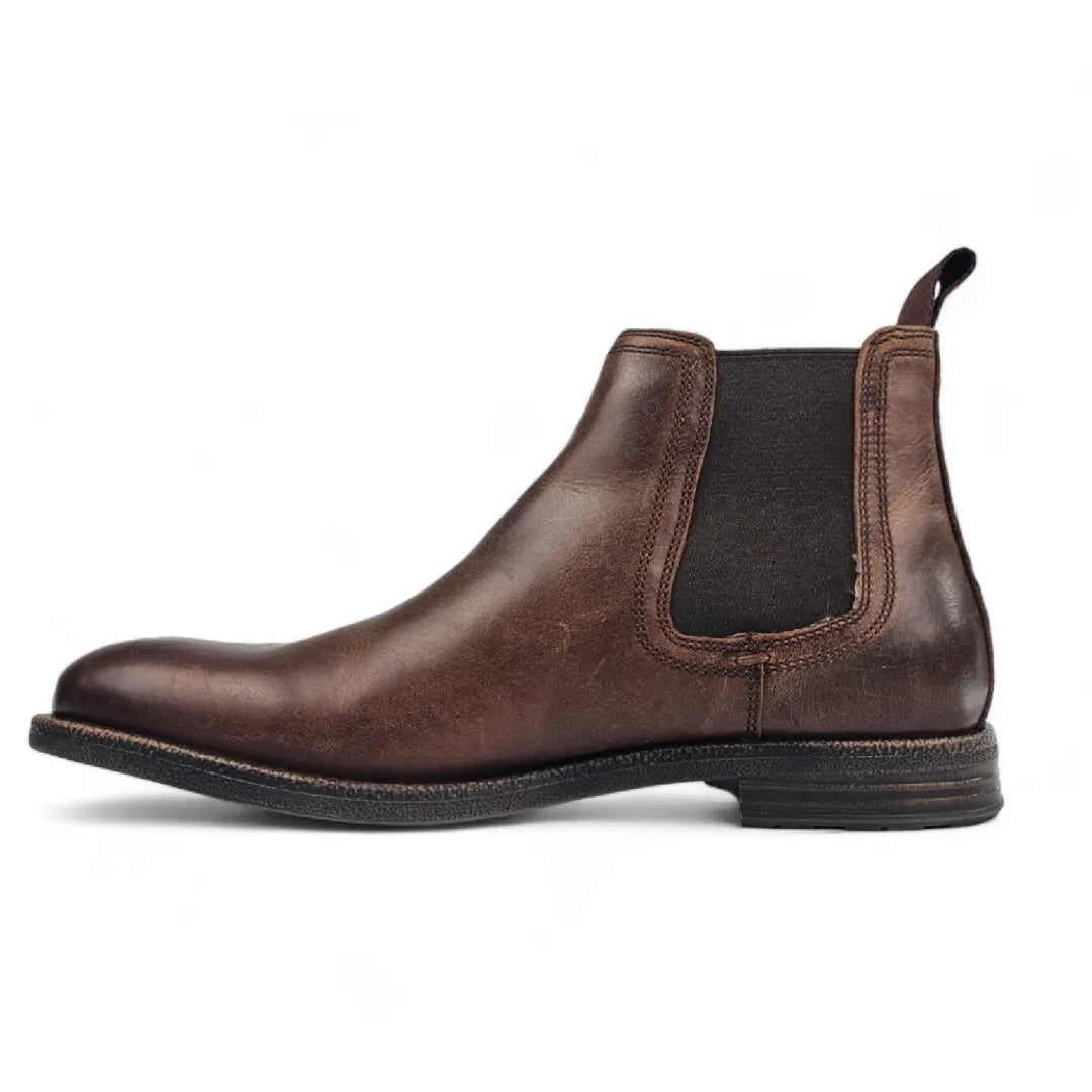 Sergio - Botas Chelsea de cuero marrón sin cordones para hombre