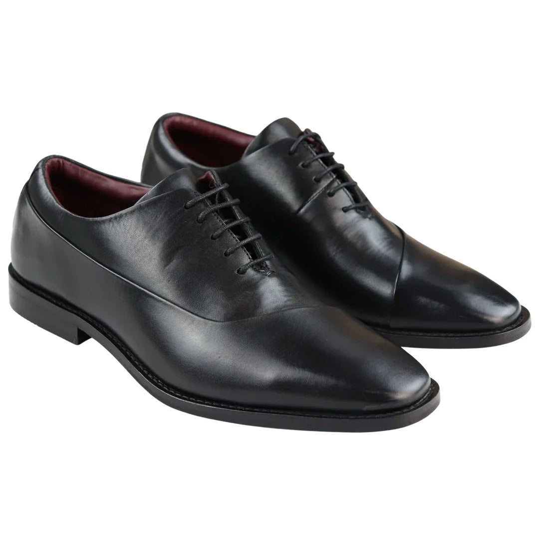 Zapatos Derby de cuero auténtico con cordones para hombre, elegantes, formales, clásicos, negros.