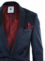 Chaqueta tipo blazer de terciopelo negro con estampado paisley para hombre de Marc Darcy Simon, estilo elegante e informal.
