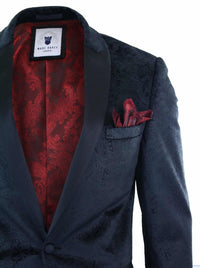 Chaqueta tipo blazer de terciopelo negro con estampado paisley para hombre de Marc Darcy Simon, estilo elegante e informal.