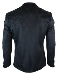Chaqueta tipo blazer de terciopelo negro con estampado paisley para hombre de Marc Darcy Simon, estilo elegante e informal.