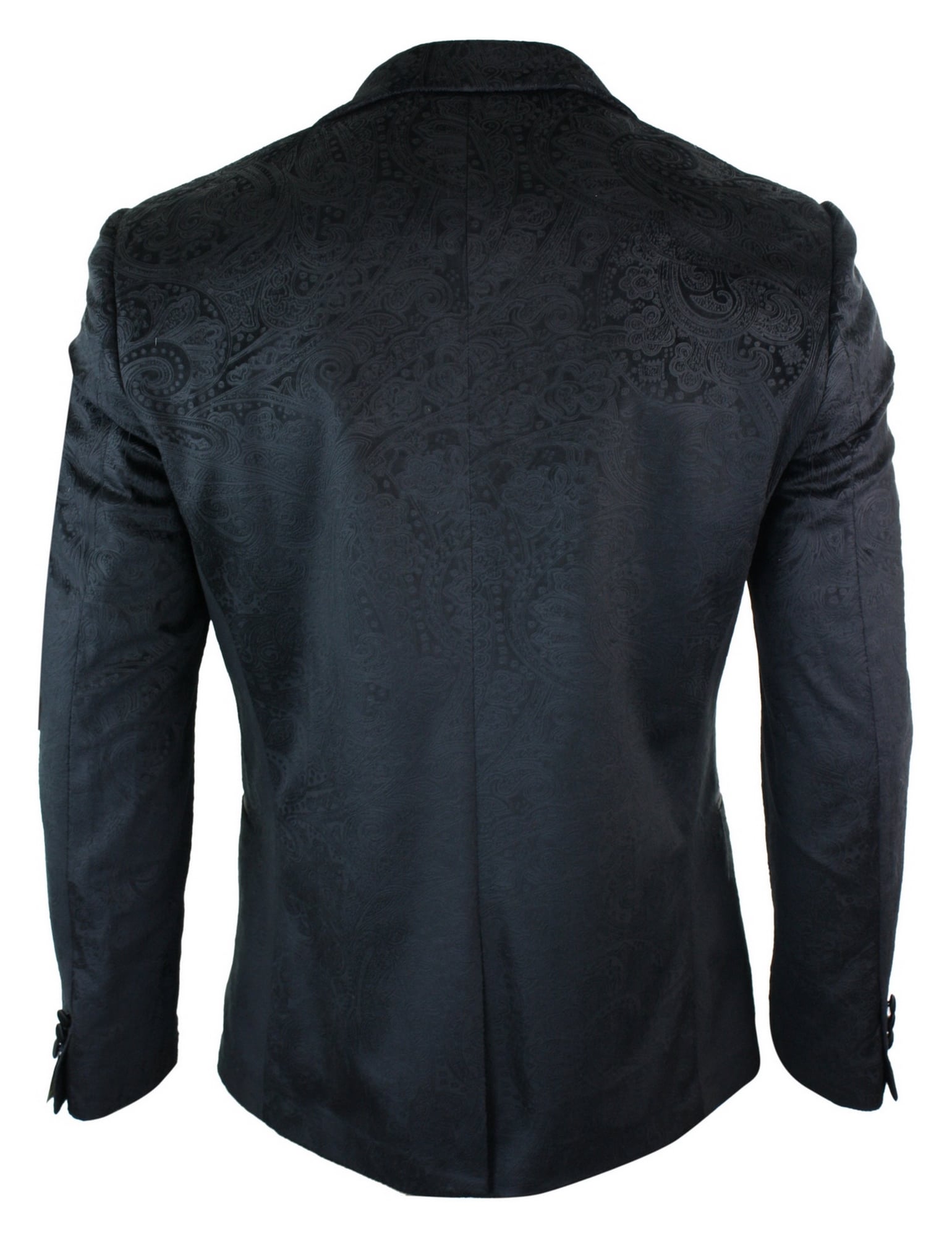 Chaqueta tipo blazer de terciopelo negro con estampado paisley para hombre de Marc Darcy Simon, estilo elegante e informal.