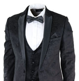 Traje de tres piezas para hombre Marc Darcy de terciopelo con estampado paisley en negro, chaqueta de esmoquin para cena o boda.