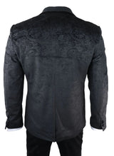 Traje de tres piezas para hombre Marc Darcy de terciopelo con estampado paisley en negro, chaqueta de esmoquin para cena o boda.