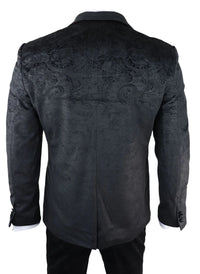 Traje de tres piezas para hombre Marc Darcy de terciopelo con estampado paisley en negro, chaqueta de esmoquin para cena o boda.