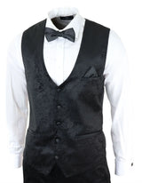 Traje de tres piezas para hombre Marc Darcy de terciopelo con estampado paisley en negro, chaqueta de esmoquin para cena o boda.