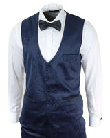 Traje de tres piezas para hombre Marc Darcy de terciopelo con estampado paisley azul, chaqueta de esmoquin para cena o boda.