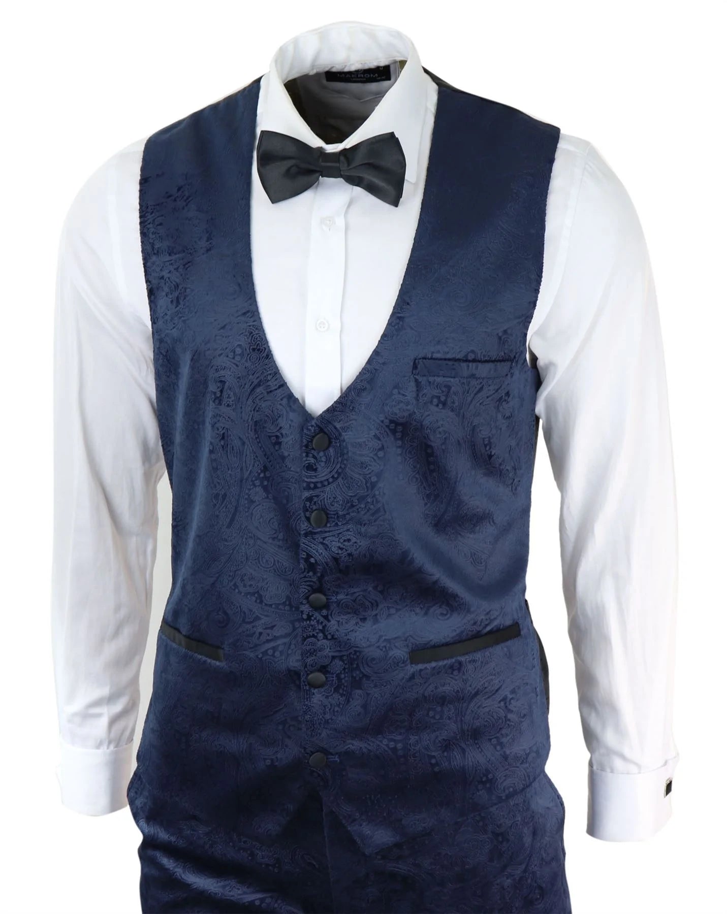 Traje de tres piezas para hombre Marc Darcy de terciopelo con estampado paisley azul, chaqueta de esmoquin para cena o boda.