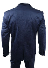 Traje de tres piezas para hombre Marc Darcy de terciopelo con estampado paisley azul, chaqueta de esmoquin para cena o boda.