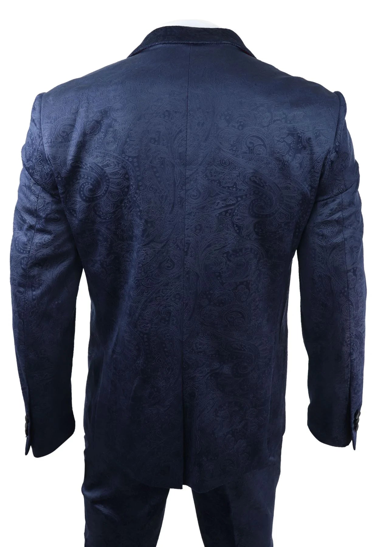Traje de tres piezas para hombre Marc Darcy de terciopelo con estampado paisley azul, chaqueta de esmoquin para cena o boda.
