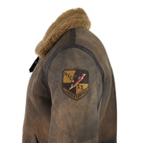 Chaqueta de aviador para hombre de piel de oveja marrón envejecida con cremallera y forro de pelo de camello, estilo clásico de invierno.