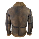 Chaqueta de aviador para hombre de piel de oveja marrón envejecida con cremallera y forro de pelo de camello, estilo clásico de invierno.