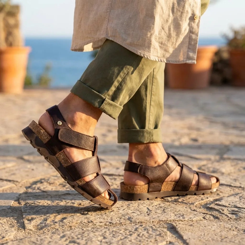 Stanley C1 - Sandalias de cuero impermeables color marrón corteza para hombre