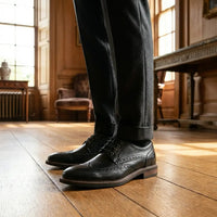 Stokes - Zapatos de hombre de cuero negro con puntera alada y cordones, estilo brogue.