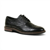 Stokes - Zapatos de hombre de cuero negro con puntera alada y cordones, estilo brogue.