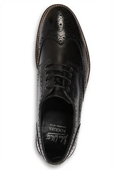 Stokes - Zapatos de hombre de cuero negro con puntera alada y cordones, estilo brogue.