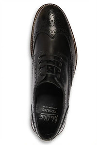 Stokes - Zapatos de hombre de cuero negro con puntera alada y cordones, estilo brogue.