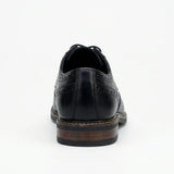 Stokes - Zapatos de hombre de cuero negro con puntera alada y cordones, estilo brogue.