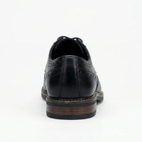 Stokes - Zapatos de hombre de cuero negro con puntera alada y cordones, estilo brogue.