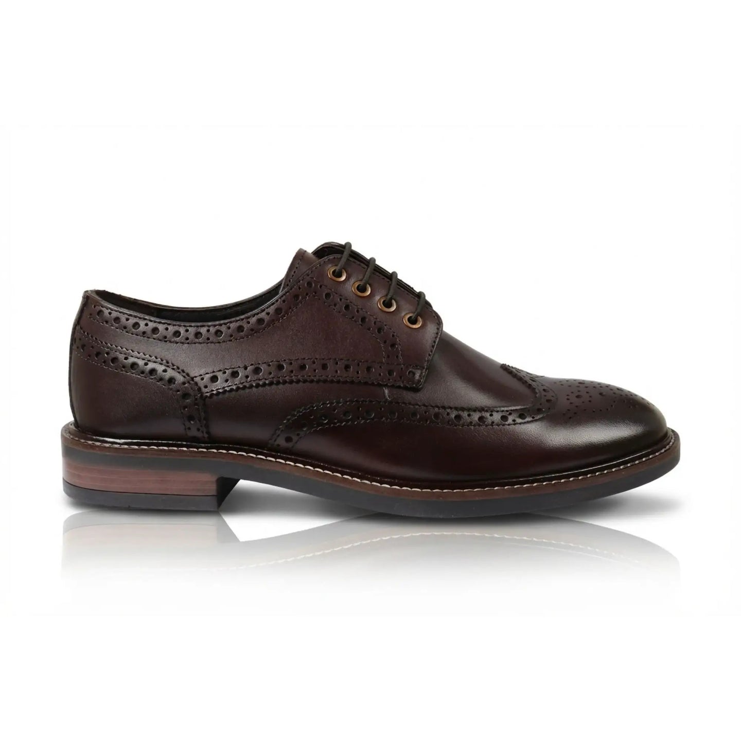 Zapatos Stokes para hombre, de piel marrón, con puntera de ala y cordones, estilo brogue.