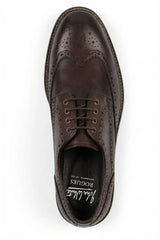 Zapatos Stokes para hombre, de piel marrón, con puntera de ala y cordones, estilo brogue.