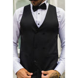 Chaleco cruzado de satén negro para hombre. Chaleco de etiqueta negro para cena.