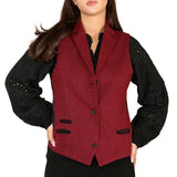 Chaleco de mujer de tweed con estampado de espiga, color rojo vino, estilo clásico de los años 20.