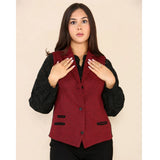 Chaleco de mujer de tweed con estampado de espiga, color rojo vino, estilo clásico de los años 20.