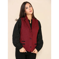 Chaleco de mujer de tweed con estampado de espiga, color rojo vino, estilo clásico de los años 20.