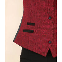 Chaleco de mujer de tweed con estampado de espiga, color rojo vino, estilo clásico de los años 20.