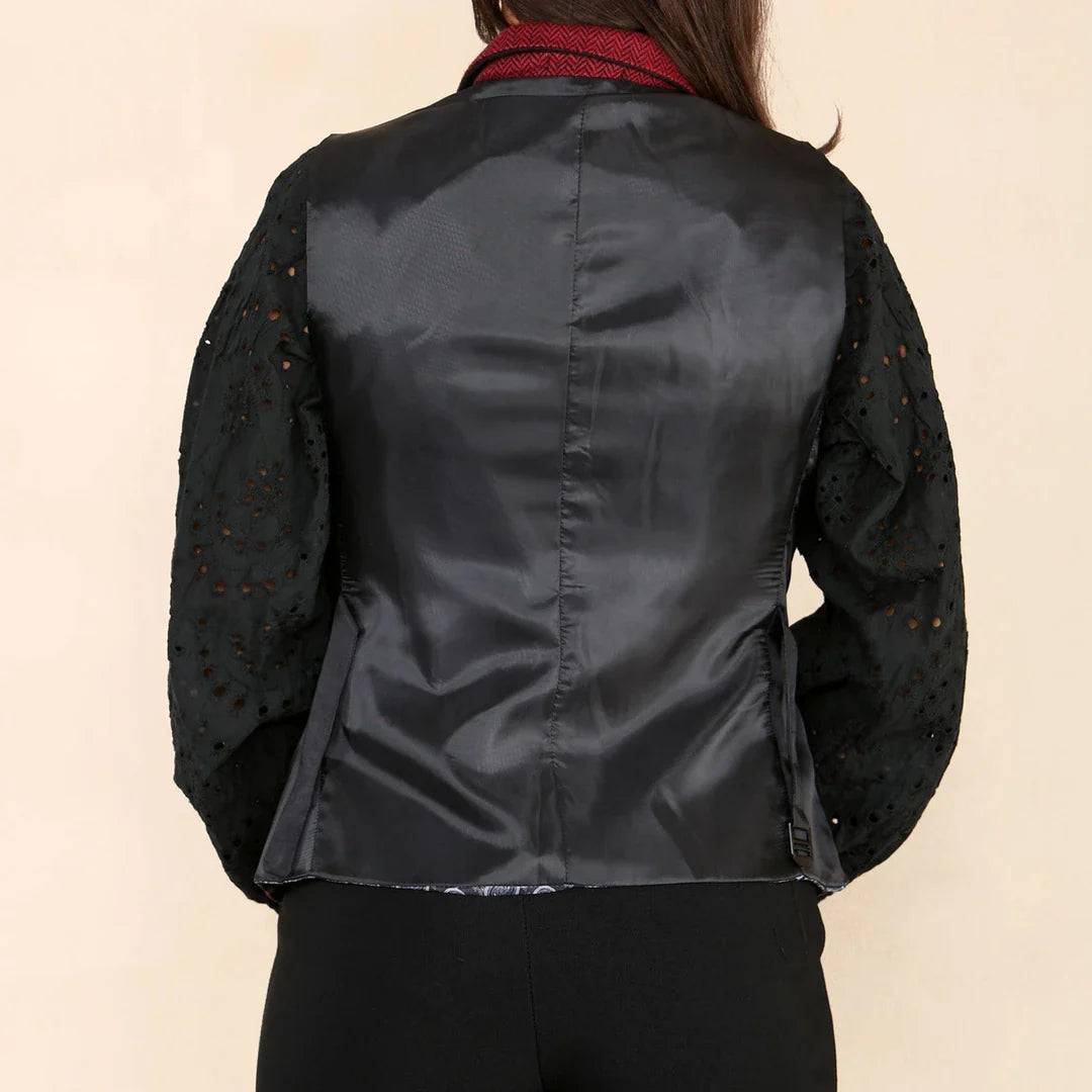 Chaleco de mujer de tweed con estampado de espiga, color rojo vino, estilo clásico de los años 20.