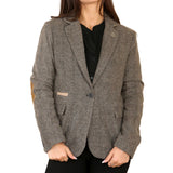 Blazer clásico de tweed con diseño de espiga para mujer, color marrón roble.