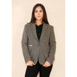 Blazer clásico de tweed con diseño de espiga para mujer, color marrón roble.
