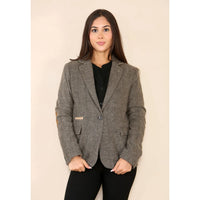 Blazer clásico de tweed con diseño de espiga para mujer, color marrón roble.