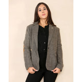 Blazer clásico de tweed con diseño de espiga para mujer, color marrón roble.