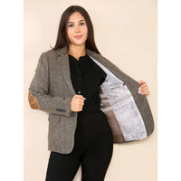 Blazer clásico de tweed con diseño de espiga para mujer, color marrón roble.