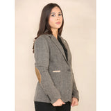 Blazer clásico de tweed con diseño de espiga para mujer, color marrón roble.