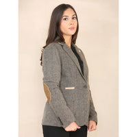 Blazer clásico de tweed con diseño de espiga para mujer, color marrón roble.