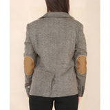 Blazer clásico de tweed con diseño de espiga para mujer, color marrón roble.
